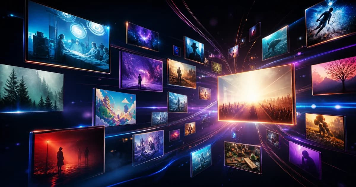 A constellation of glowing screens represents the range of television in 2026.